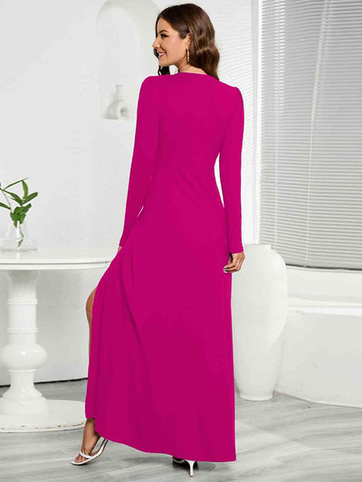 BEAUTIFUL I AM V-Neck Long Sleeve Split Dress