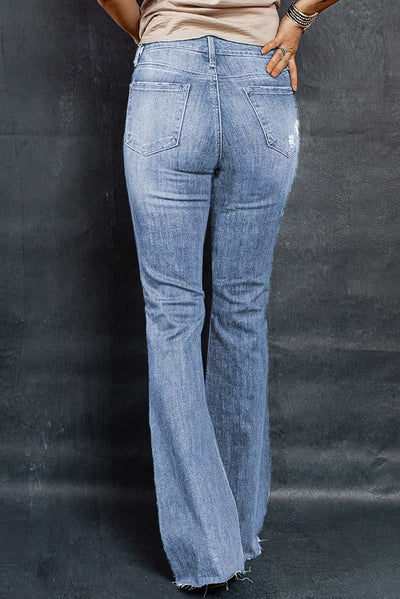 BEAUTIFUL I AM Distressed Raw Hem Flare Jeans