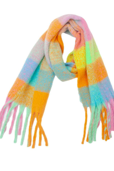 BEAUTIFUL I AM Plaid Fringe Detail Polyester Scarf