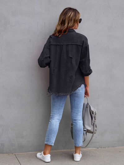 BEAUTIFUL I AM Distressed Drop Shoulder Denim Jacket