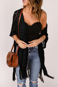 BEAUTIFUL I AM Fringe Hem Slit Open Front Cardigan