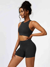 BEAUTIFUL I AM Cutout Cropped Sport Tank and Shorts Active Wear Set