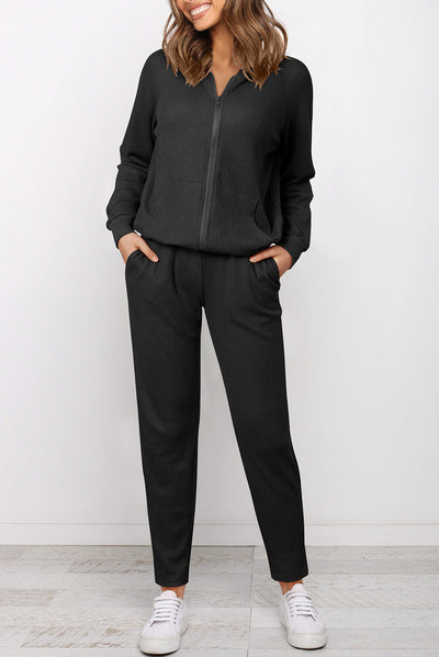 BEAUTIFUL I AM Zip-Up Long Sleeve Top and Pants Set