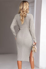 BEAUTIFUL I AM Surplice Neck Tied Ribbed Dress