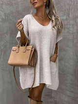 BEAUTIFUL I AM Short Sleeve Sweater Dress with Pockets