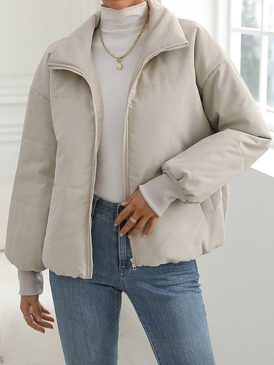 BEAUTIFUL I AM Zip-Up Drop Shoulder Puffer Jacket