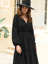 BEAUTIFUL I AM Tie Neck Long Sleeve Midi Tiered Dress