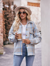 BEAUTIFUL I AM Plaid Dropped Shoulder Collared Jacket