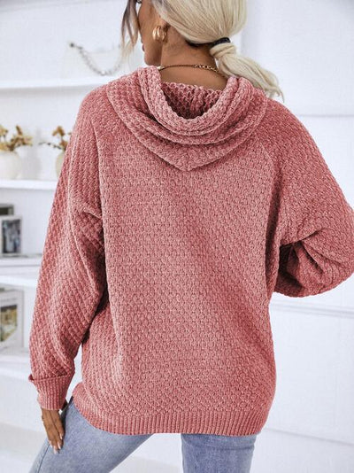 BEAUTIFUL I AM Texture Drawstring Long Sleeve Hooded Sweater