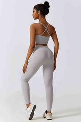 BEAUTIFUL I AM Crisscross Sports Bra and Leggings Active Wear Set