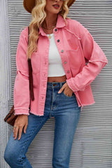 BEAUTIFUL I AM Raw Hem Collared Denim Jacket