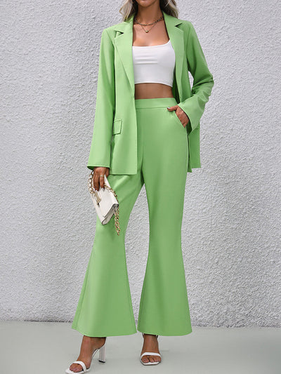 BEAUTIFUL I AM Long Sleeve Blazer and Flare Pants Set