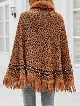 BEAUTIFUL I AM Leopard Fringe Hem Poncho