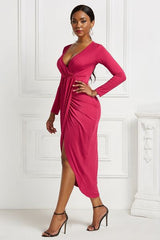 BEAUTIFUL I AM High-low Ruched Surplice Long Sleeve Dress