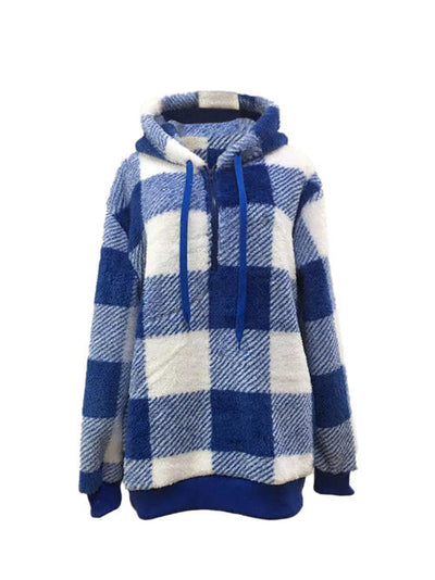 BEAUTIFUL I AM Plaid Half Zip Drawstring Hoodie