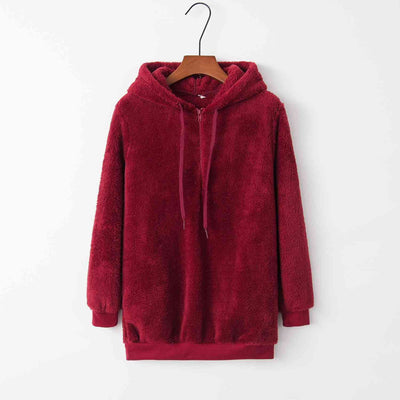 BEAUTIFUL I AM Quarter-Zip Drawstring Teddy Hoodie