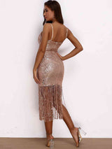 BEAUTIFUL I AM Sequin Fringe Spaghetti Strap Dress