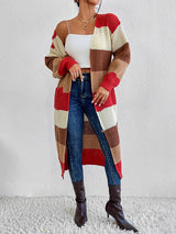 BEAUTIFUL I AM Color Block Open Front Longline Cardigan