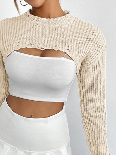 BEAUTIFUL I AM Distressed Long Sleeve Cropped Sweater