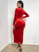 BEAUTIFUL I AM Slit Scoop Neck Long Sleeve Midi Dress