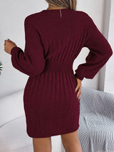 BEAUTIFUL I AM Cable-Knit Cutout Round Neck Slit Sweater Dress