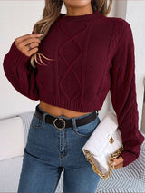 BEAUTIFUL I AM Cable-Knit Round Neck Cropped Sweater