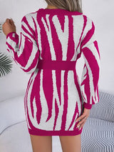 BEAUTIFUL I AM V-Neck Animal Print Long Sleeve Sweater Dress