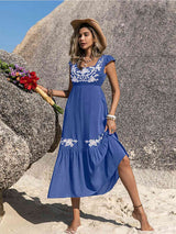 BEAUTIFUL I AM Embroidered Square Neck Ruffle Hem Dress