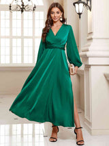 BEAUTIFUL I AM Surplice Long Sleeve Slit Midi Dress