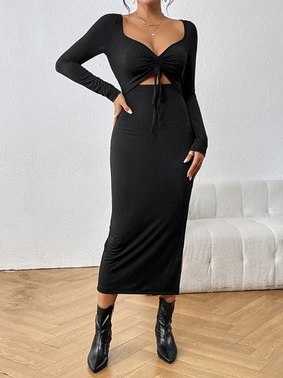 BEAUTIFUL I AM Cutout Drawstring Slit Dress