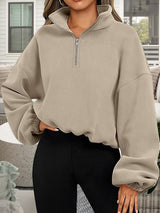 BEAUTIFUL I AM Half-Zip Collared Drop Shoulder Sweatshirt