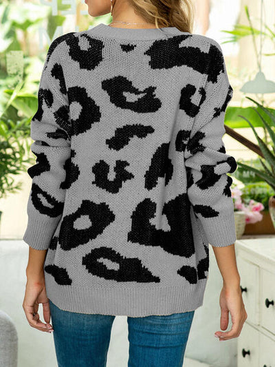 BEAUTIFUL I AM Drop Shoulder Leopard Pullover Sweater