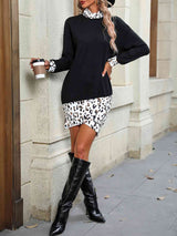 BEAUTIFUL I AM Leopard Mock Neck Long Sleeve Mini Dress