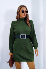 BEAUTIFUL I AM Buttoned Turtleneck Long Sleeve Sweater Dress