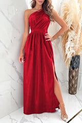 BEAUTIFUL I AM One Shoulder Slit Ruched Maxi Dress