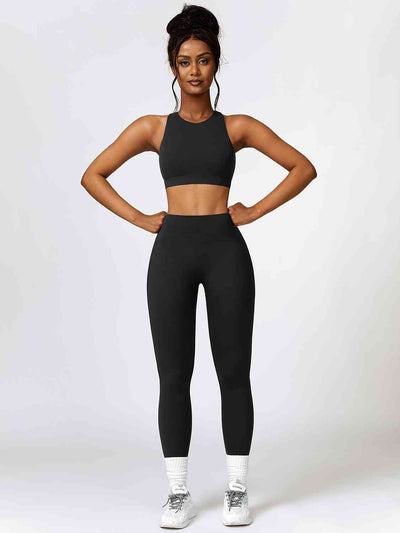 BEAUTIFUL I AM Cutout Cropped Sport Tank and Leggings Active Wear Set