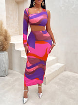 BEAUTIFUL I AM Asymmetrical Cropped Top and Slit Skirt Dress Set