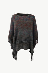 BEAUTIFUL I AM Round Neck Fringe Detail Poncho