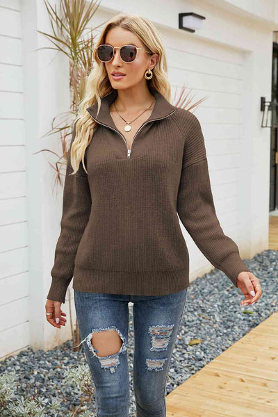 BEAUTIFUL I AM Quarter-Zip Collared Neck Sweater