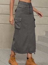 BEAUTIFUL I AM Drawstring Denim Skirt Dress with Pockets