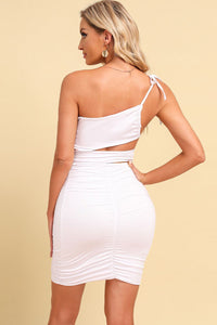 BEAUTIFUL I AM Ruched Cutout One-Shoulder Bodycon Dress