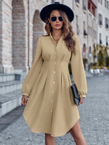 BEAUTIFUL I AM Notched Neck Long Sleeve Dress