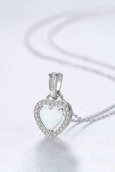 BEAUTIFUL I AM Opal Heart Pendant Jewelry 925 Sterling Silver Necklace