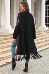 BEAUTIFUL I AM Geometric Fringe Hem Open Front Duster Cardigan