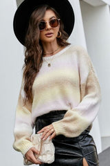 BEAUTIFUL I AM Gradient Round Neck Dropped Shoulder Sweater