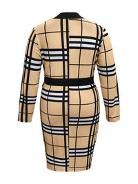 BEAUTIFUL I AM Plus Size Plaid V-Neck Long Sleeve Wrap Dress