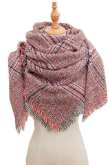 BEAUTIFUL I AM Plaid Raw Hem Polyester Scarf