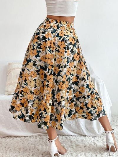 BEAUTIFUL I AM Printed Ruffle Hem Midi Skirt Dress