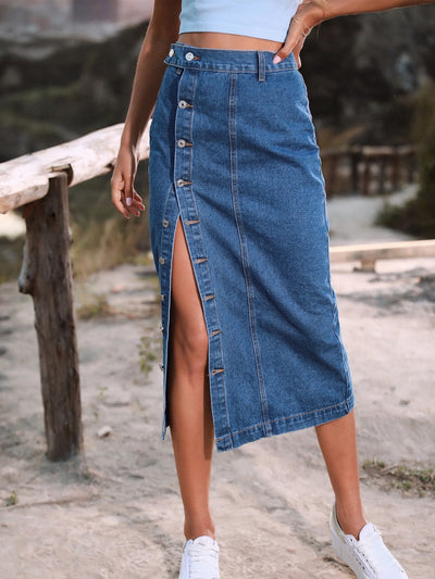 BEAUTIFUL I AM Button Down Denim Skirt