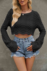 BEAUTIFUL I AM Round Neck Long Sleeve Cropped Sweater